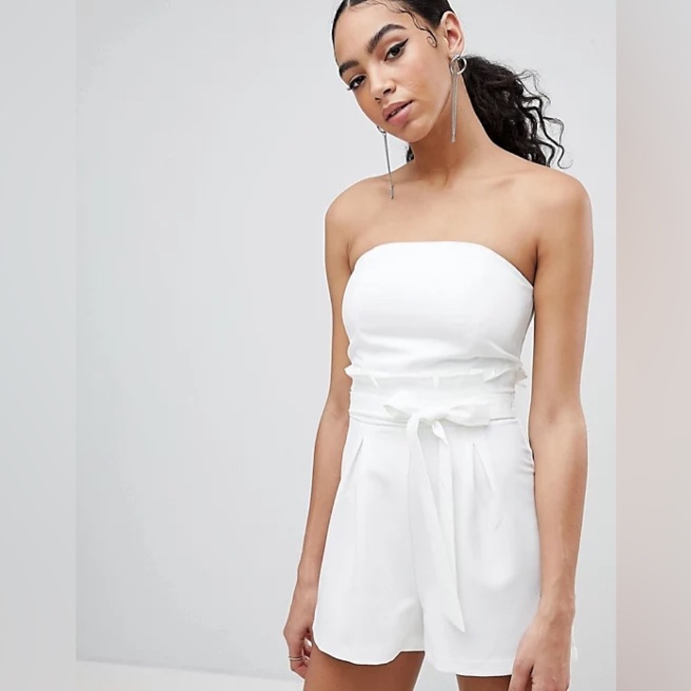 Missguided Bandeau Paperbag Tie-Waist Romper